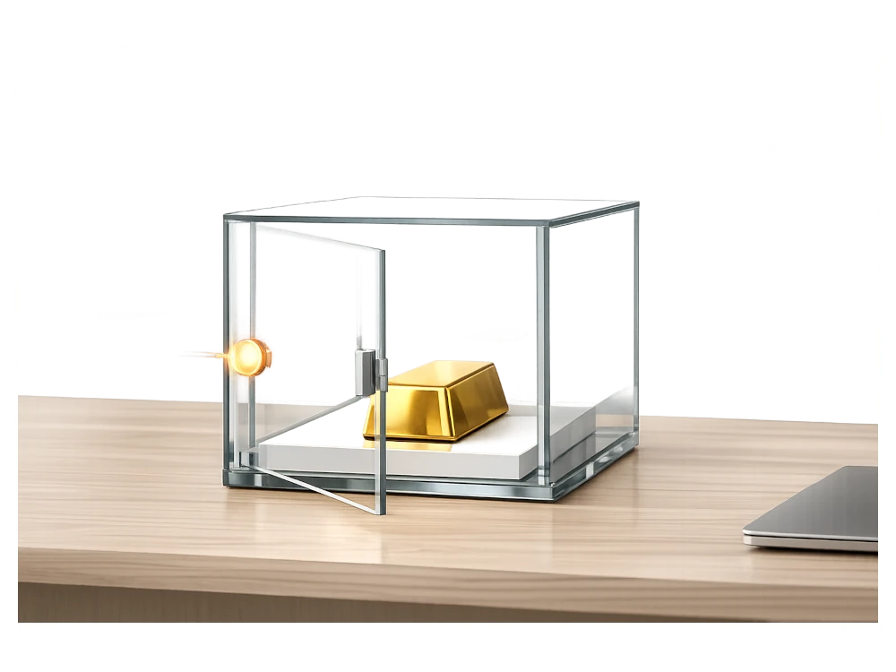 Äganderättsförbehåll - Guldtacka i glasskåp